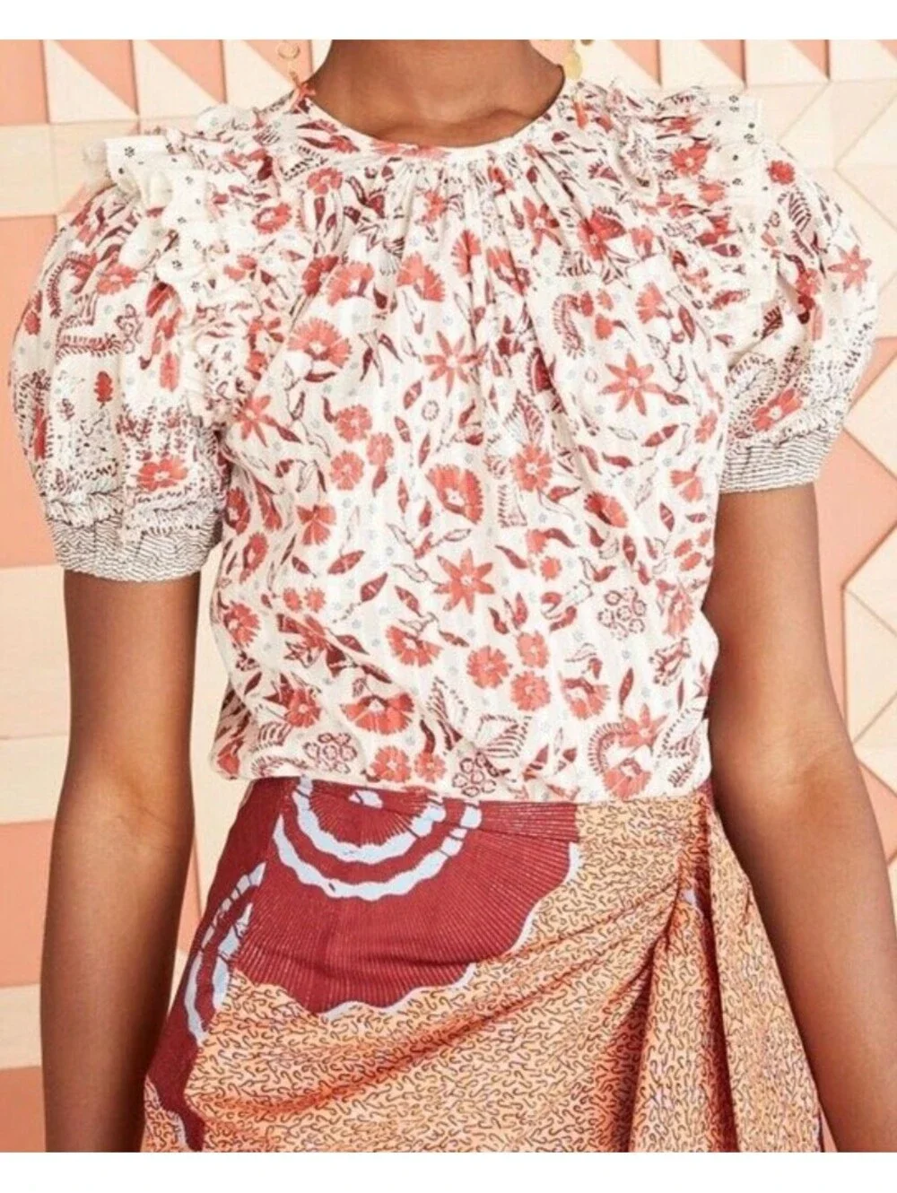 ULLA JOHNSON white floral Arbor short sleeve cotton blouse sz 4